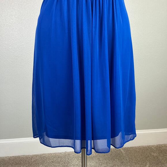 Adrianna Papell Strapless Lace Chiffon Mini Cocktail Dress Blue Size 14 Sheath - Picture 9 of 14